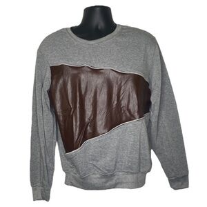 D Free Two Tone Asymmetrical Zipper Sweater (Size:XXL, Color:Gray/Brown)